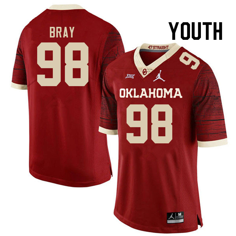 Youth #98 Hayden Bray Oklahoma Sooners College Football Jerseys Stitched-Retro